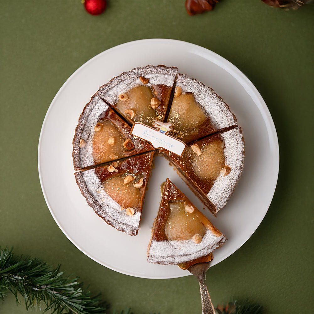 Poached Pear & Hazelnut Tart